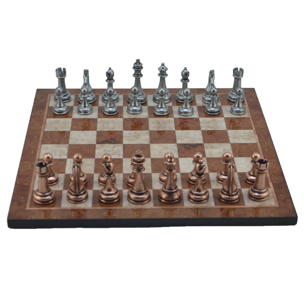 Gifthome Metal Satranç Takımı/Seti; Büyük, Klasik, Antik Taş ve Mocha Desenli Satranç Tahtası