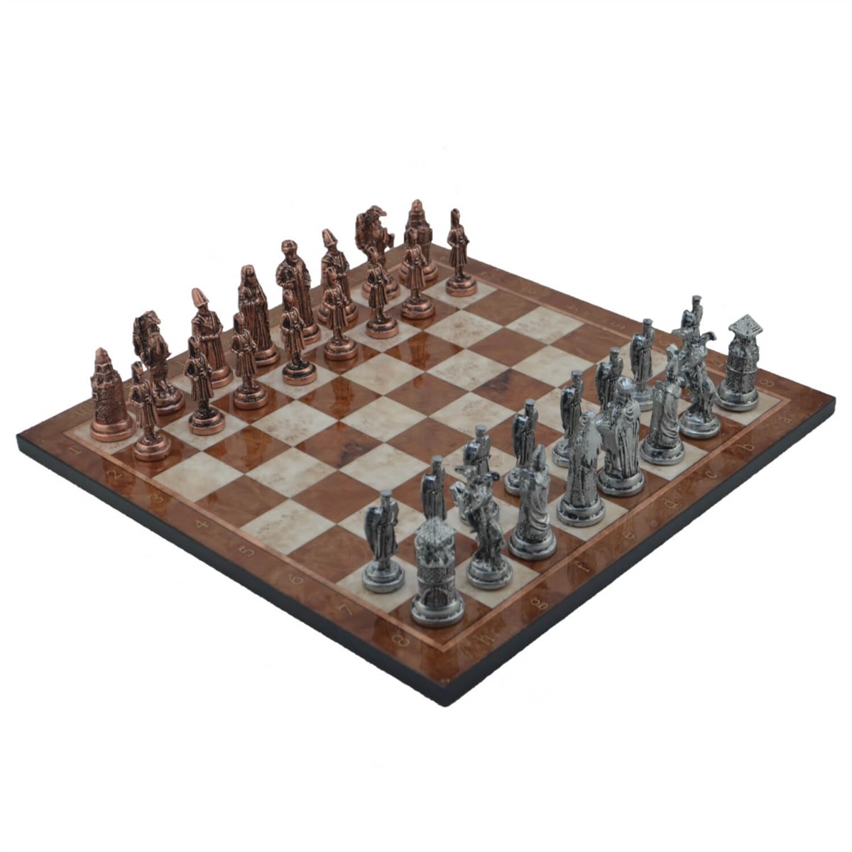Gifthome Metal Satranç Takımı/Seti; Büyük, Osmanlı&Bizans, Antik ve Mocha Desenli Satranç Tahtası