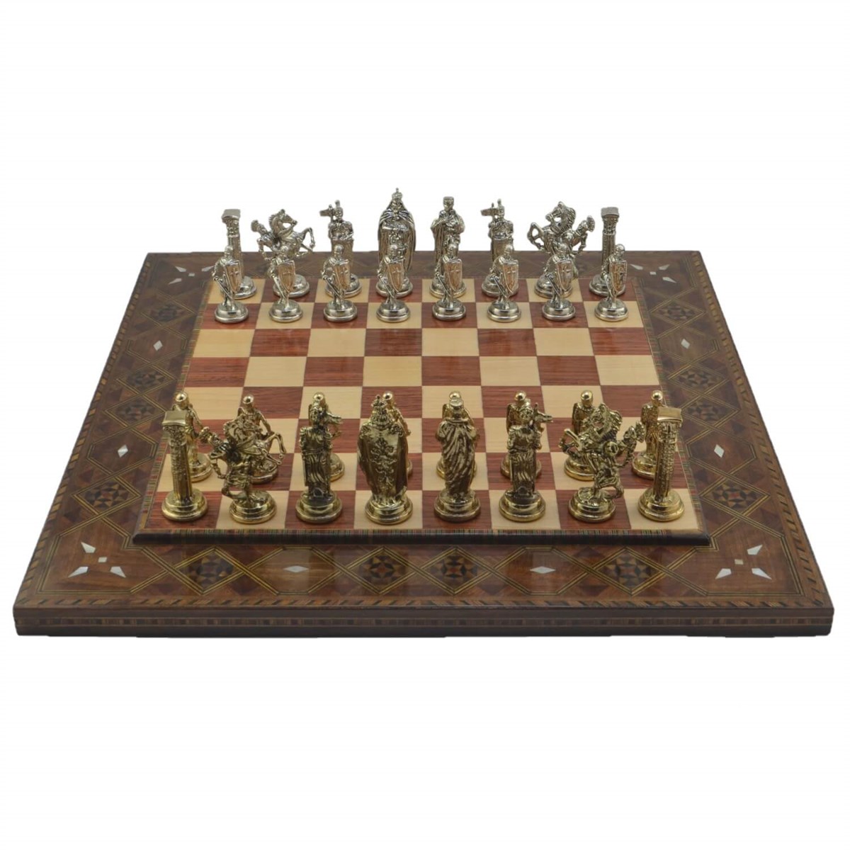 Gifthome Metal Satranç Takımı/Seti; Büyük, İngiliz, Parlak Taş, Gül, Düz Masif Satranç Tahtası
