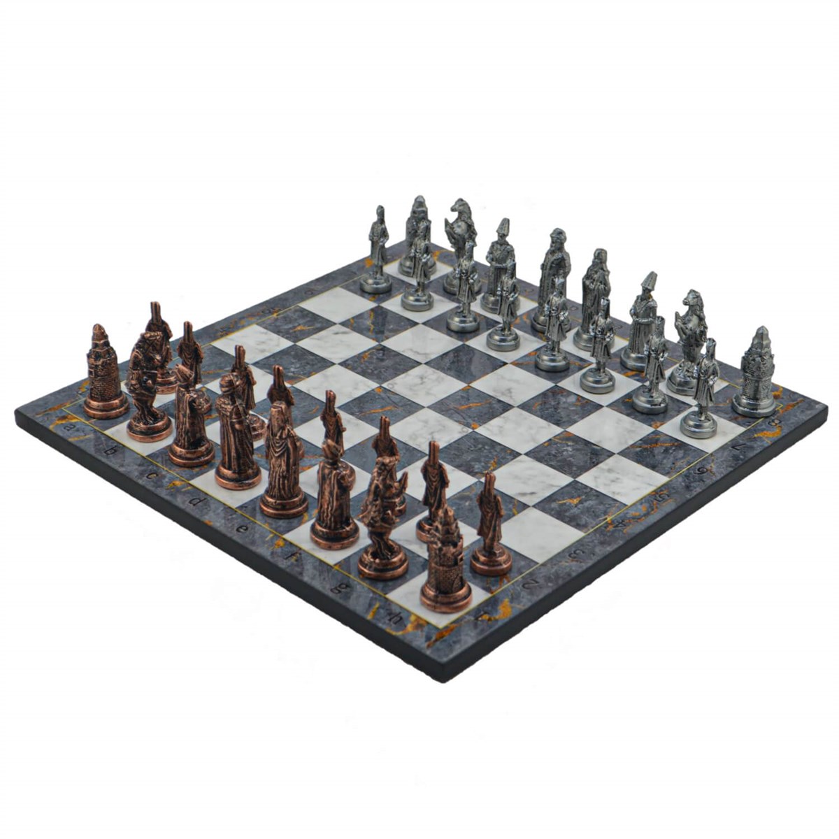 Gifthome Metal Satranç Takımı/Seti; Büyük, Osmanlı, Antik ve Gri Mermer Desenli Satranç Tahtası