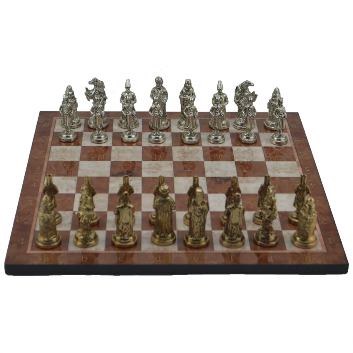 Gifthome Metal Satranç Takımı/Seti; Büyük, Osmanlı, Parlak Taş ve Mocha Desenli Satranç Tahtası