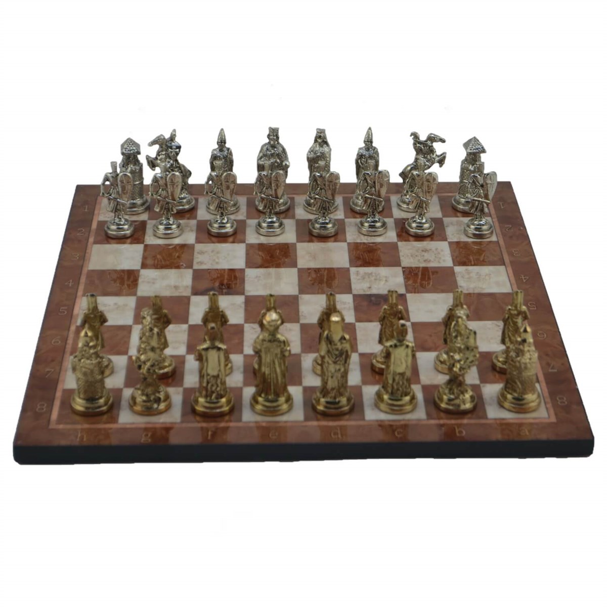 Gifthome Metal Satranç Takımı/Seti; Büyük, Osmanlı&Bizans, Parlak ve Mocha Desenli Satranç Tahtası