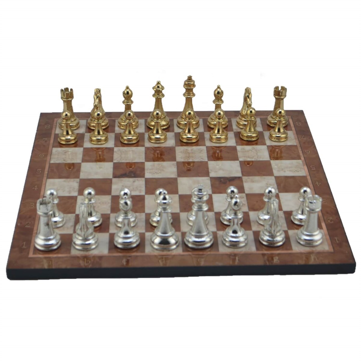 Gifthome Metal Satranç Takımı/Seti; Büyük, Klasik, Parlak Taş ve Mocha Desenli Satranç Tahtası