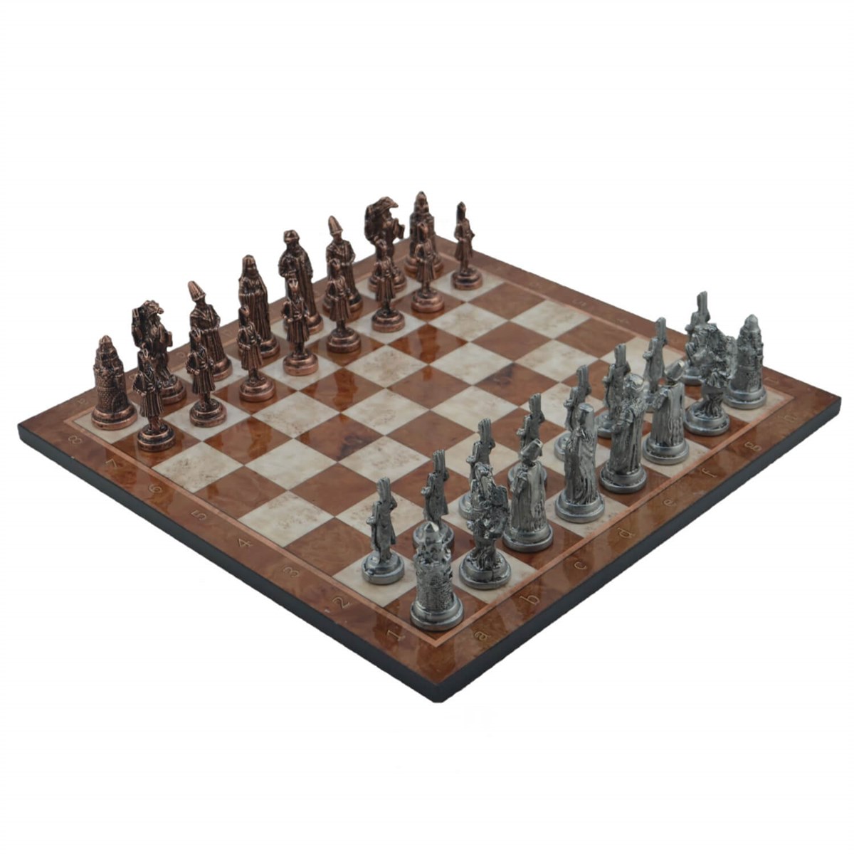 Gifthome Metal Satranç Takımı/Seti; Büyük, Osmanlı, Antik Taş ve Mocha Desenli Satranç Tahtası