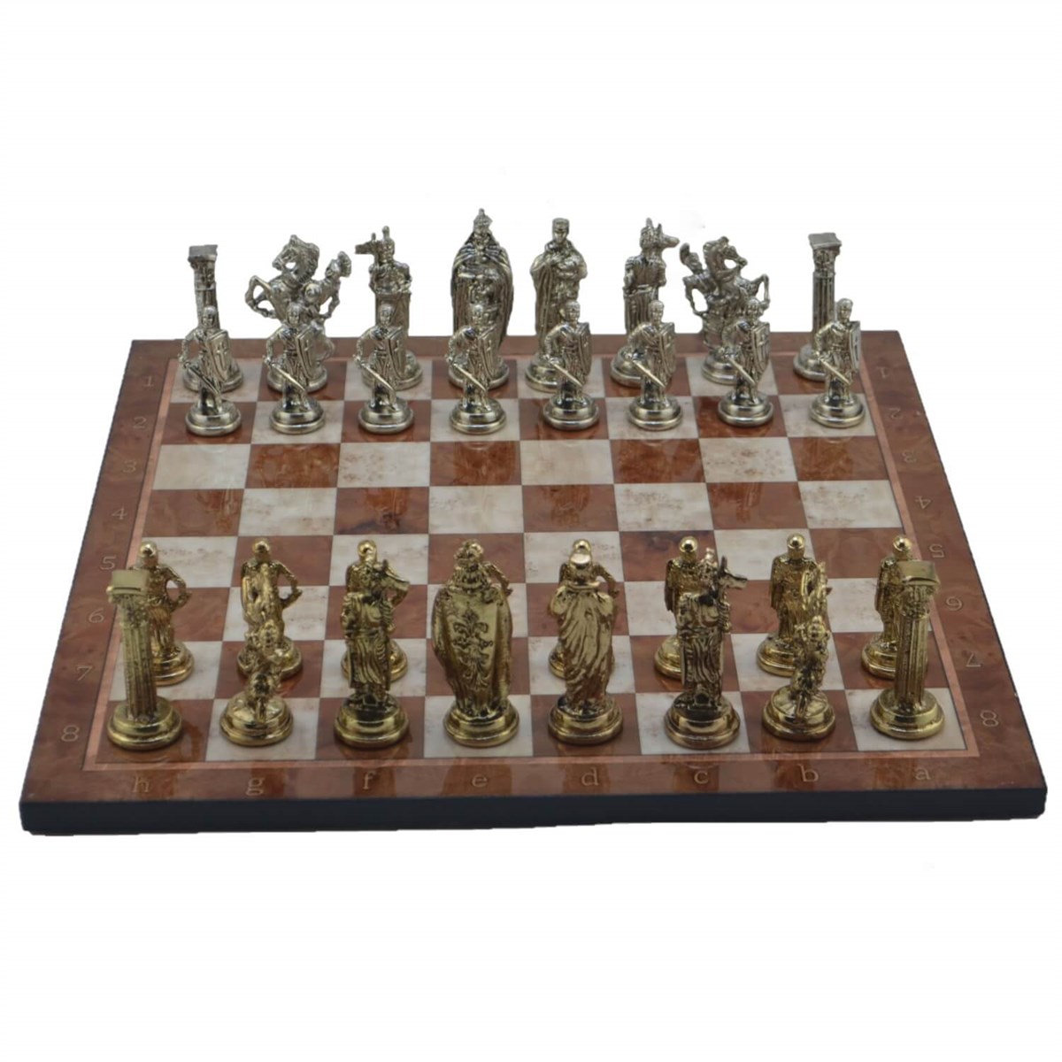 Gifthome Metal Satranç Takımı/Seti; Büyük, İngiliz, Parlak Taş ve Mocha Desenli Satranç Tahtası