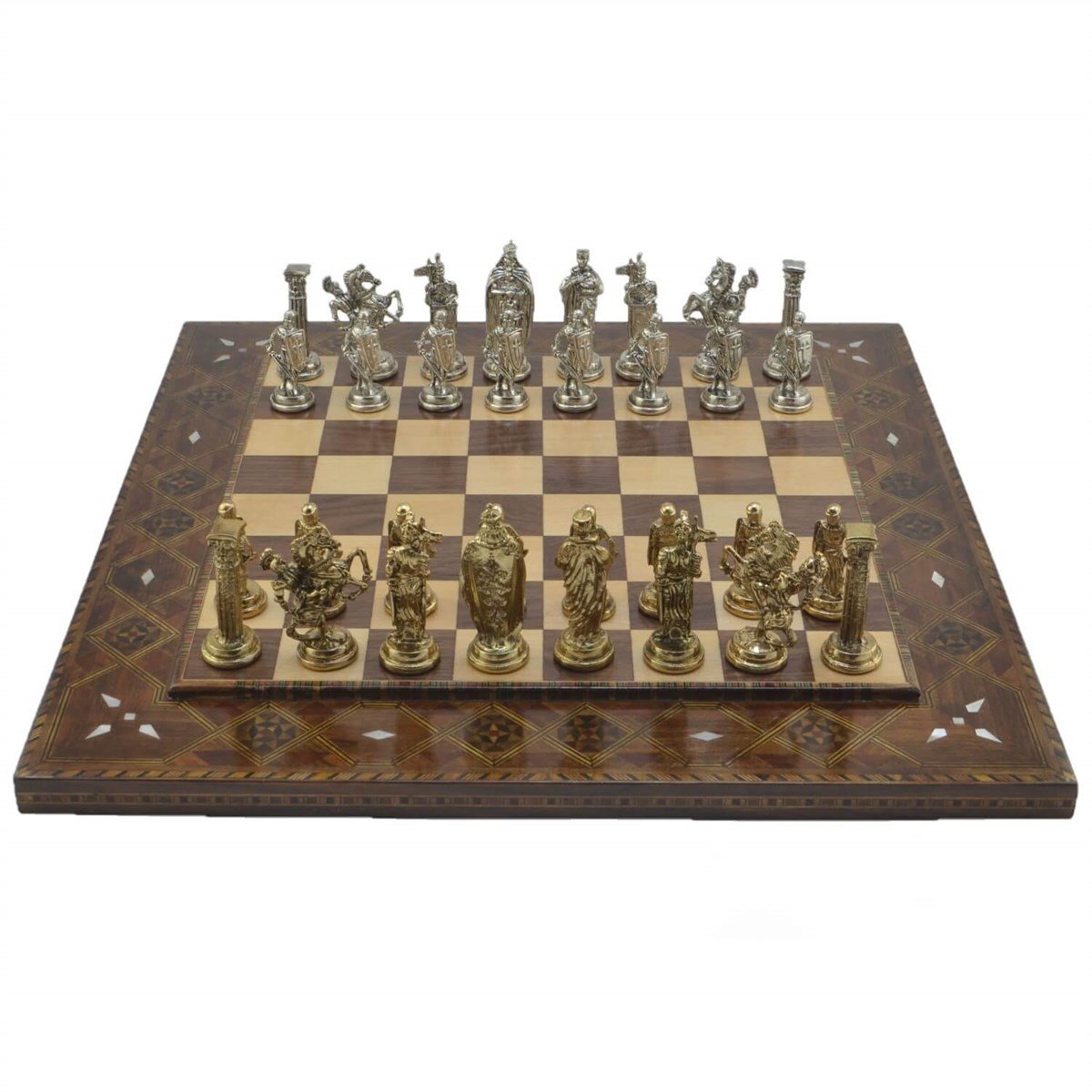 Gifthome Metal Satranç Takımı/Seti; Büyük, İngiliz, Parlak, Düz Masif Ahşap Satranç Tahtası
