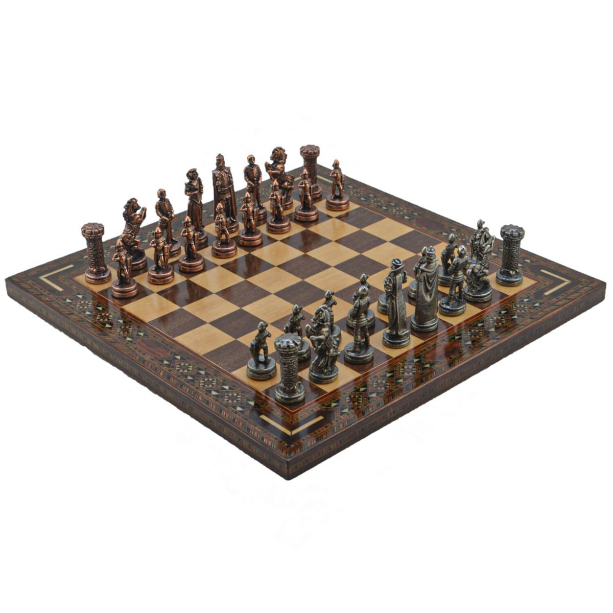 Gifthome Metal Satranç Takımı/Seti; Orta, İngiliz, Antik Taş ve Düz Masif Satranç Tahtası