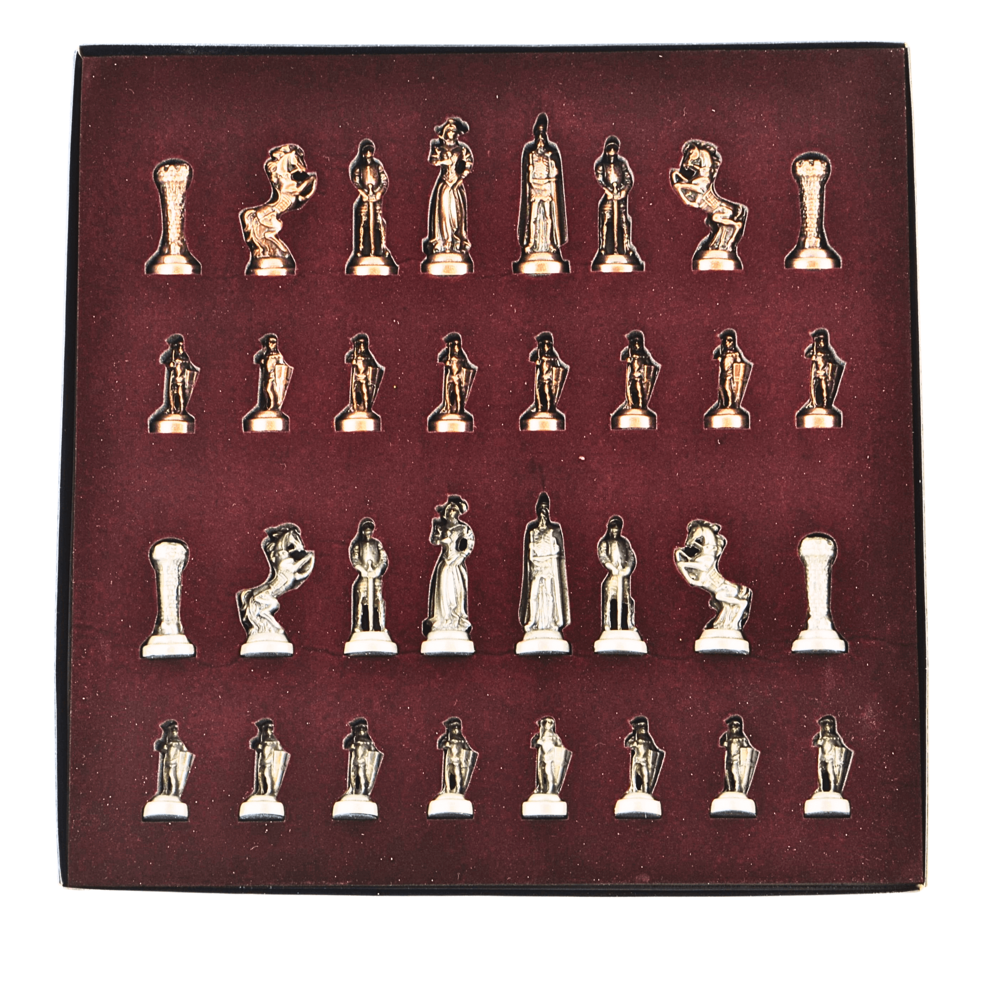 Gifthome Metal Satranç Takımı/Seti; Orta, İngiliz, Antik Taş ve Ceviz Düz Masif Satranç Tahtası