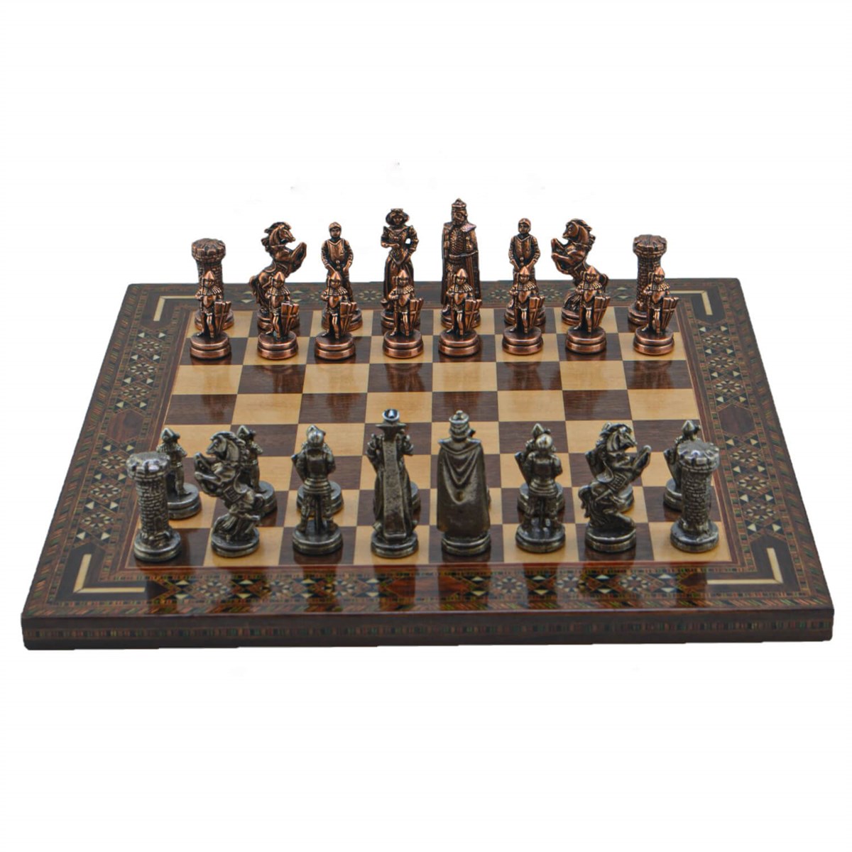Gifthome Metal Satranç Takımı/Seti; Orta, İngiliz, Antik Taş ve Düz Masif Satranç Tahtası