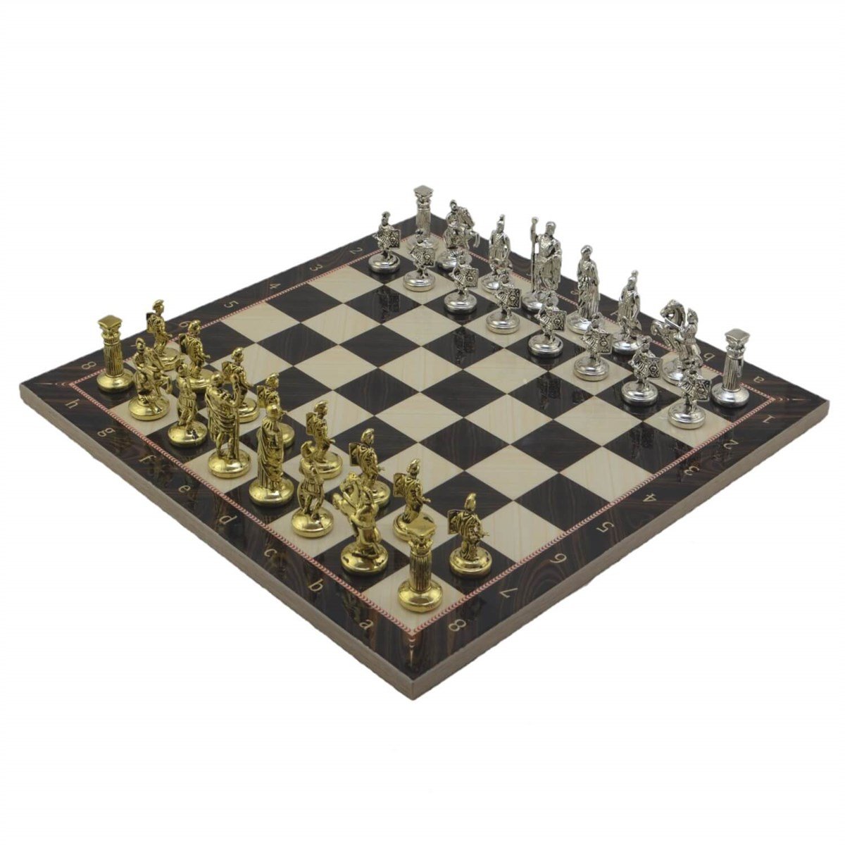 Gifthome Metal Satranç Takımı/Seti; Orta, Roma, Parlak Taş ve Ceviz Desenli Satranç Tahtası