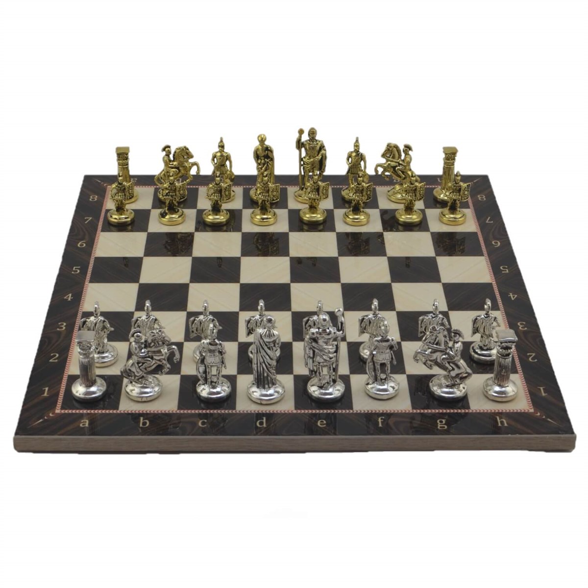 Gifthome Metal Satranç Takımı/Seti; Orta, Roma, Parlak Taş ve Ceviz Desenli Satranç Tahtası