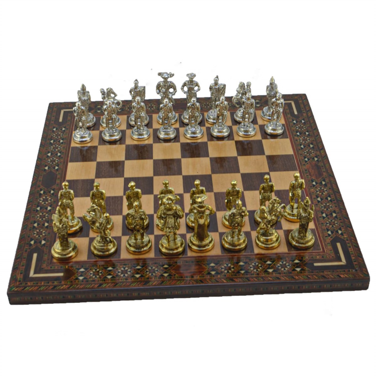Gifthome Metal Satranç Takımı/Seti; Orta, İspanyol, Parlak Taş ve Ceviz Düz Masif Satranç Tahtası