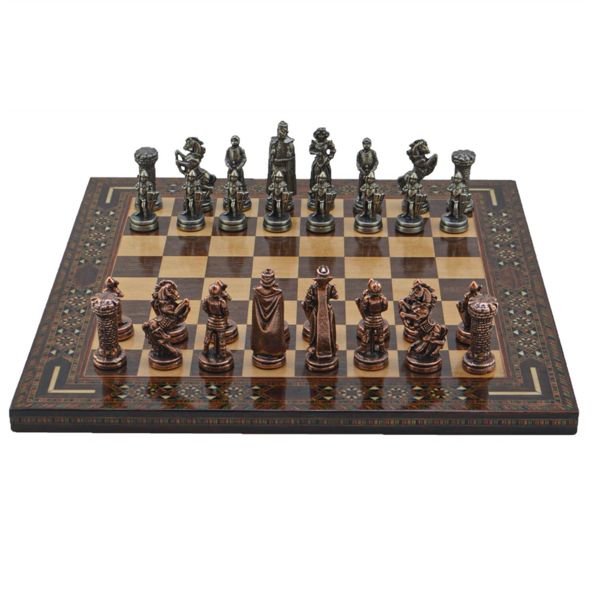 Gifthome Metal Satranç Takımı/Seti; Orta, İngiliz, Antik Taş ve Düz Masif Satranç Tahtası