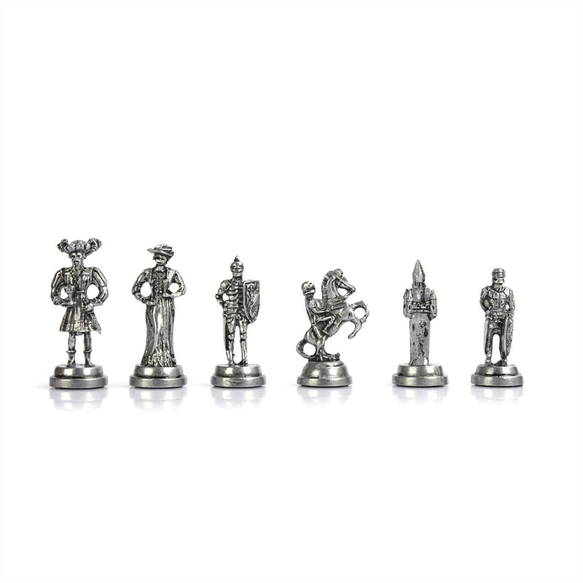 Gifthome Metal Satranç Takımı/Seti; Orta, İspanyol, Antik Taş ve Siyah-Bej Desenli Satranç Tahtası