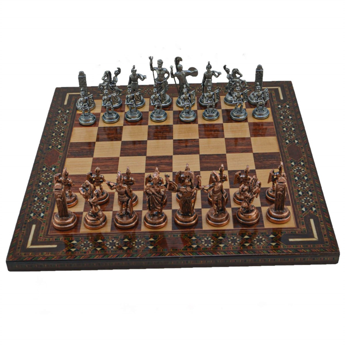 Gifthome Metal Satranç Takımı/Seti; Orta, Yunan, Antik Taş ve Gül Düz Masif Satranç Tahtası