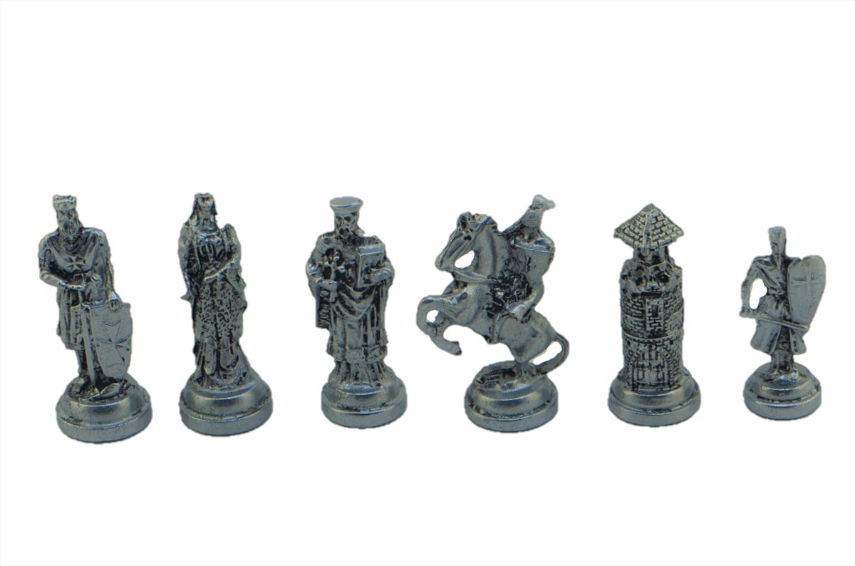 Gifthome Metal Satranç Takımı/Seti;Battal,Osmanlı&Bizans,Antik, Kat.Sedef Desenli Satranç Tahtası