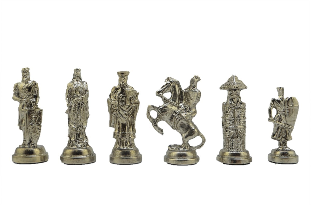 Gifthome Metal Satranç Takımı/Seti;Battal,Osmanlı&Bizans,Parlak,Sedef,Gül,Düz Msf Satranç Tahtası