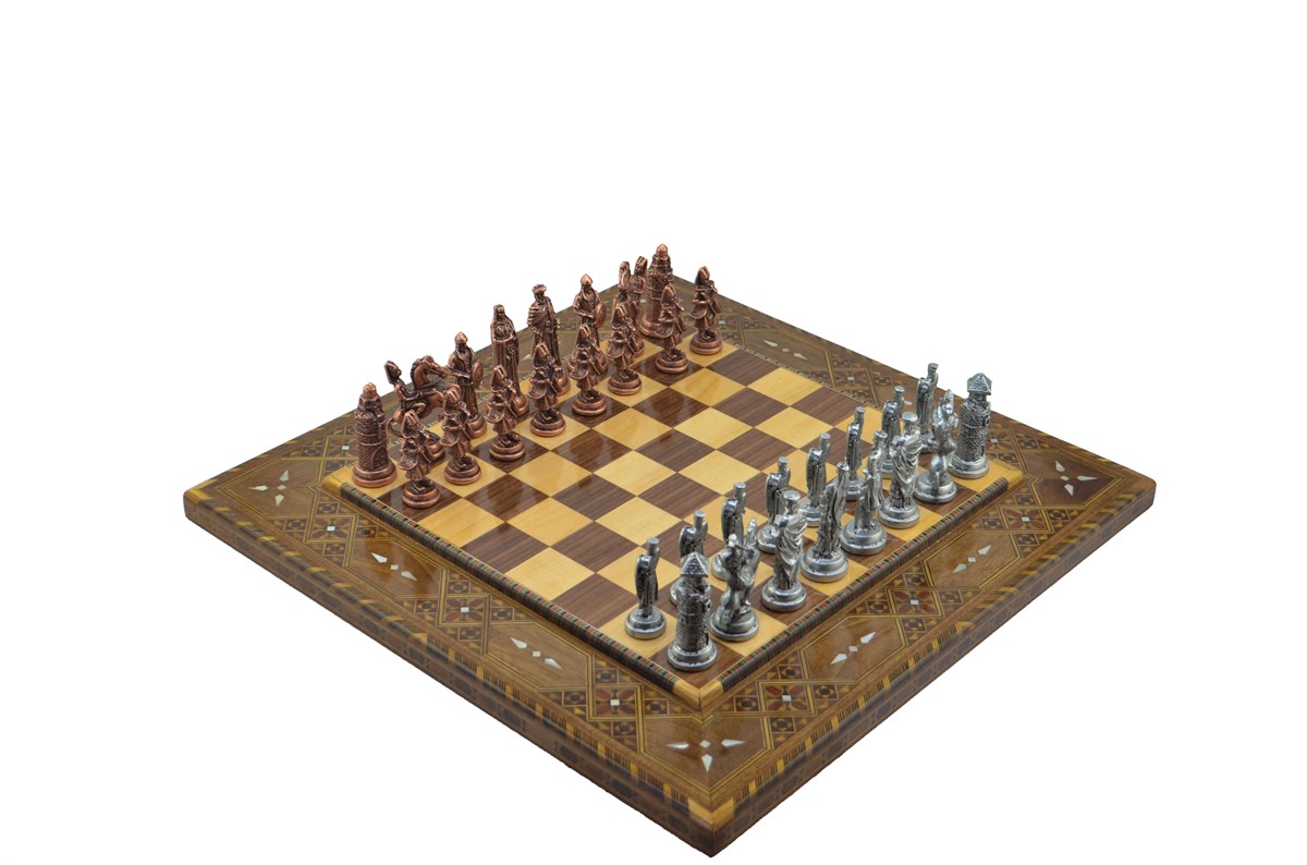 Gifthome Metal Satranç Takımı/Seti;Battal,Osmanlı&Bizans,Antik,Sedefli,Düz Masif Satranç Tahtası