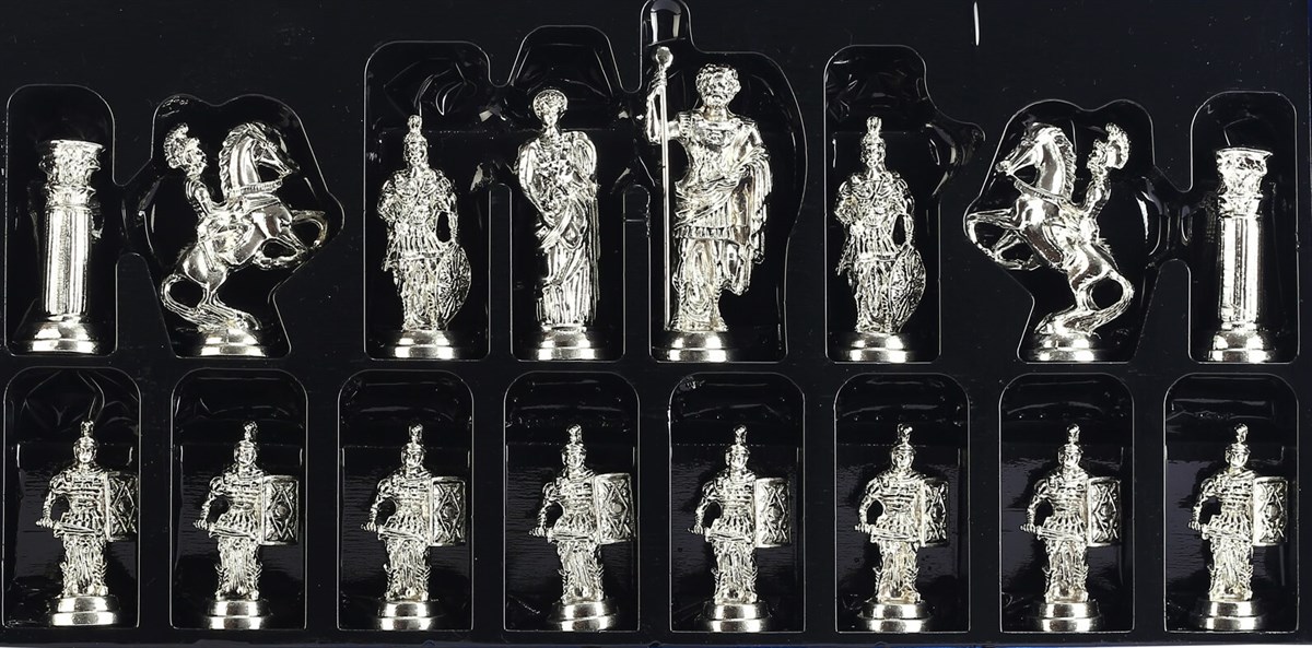 Gifthome Metal Satranç Takımı/Seti;Battal,Roma,Parlak,Ceviz, Düz Masif Satranç Tahtası