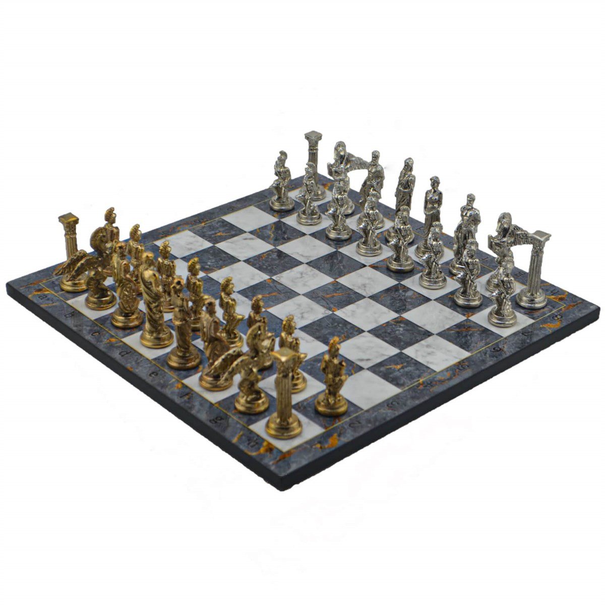 Gifthome Metal Satranç Takımı/Seti,Büyük,Pegasus,Parlak ve Gri Mermer Desenli Satranç Tahtası