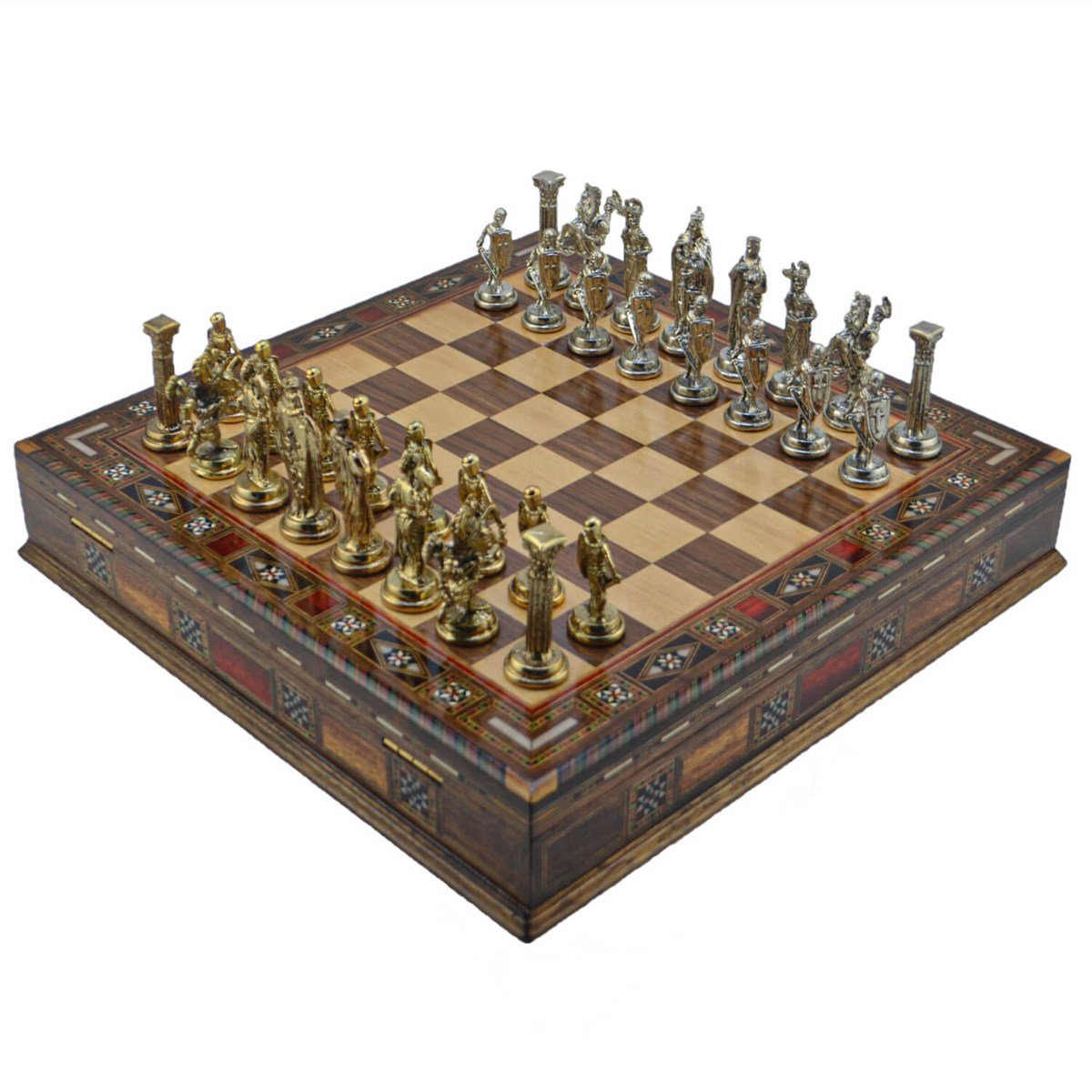 Gifthome Metal Satranç Takımı/Seti;Büyük,İngiliz,Parlak ve Sandıklı Masif Ahşap Satranç Tahtası