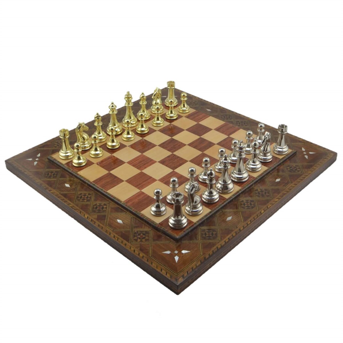 Gifthome Metal Satranç Takımı/Seti;Büyük,Klasik,Parlak Taş,Gül,Düz Masif Satranç Tahtası