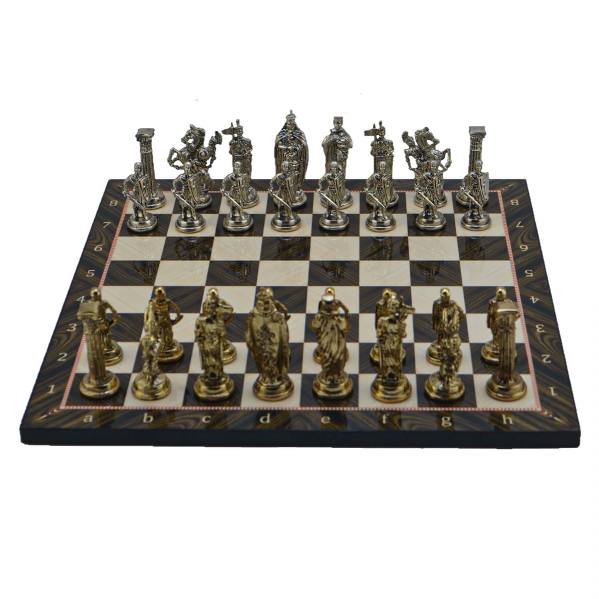 Gifthome Metal Satranç Takımı/Seti;Büyük,İngiliz,Parlak Taş ve Ceviz Desenli Satranç Tahtası