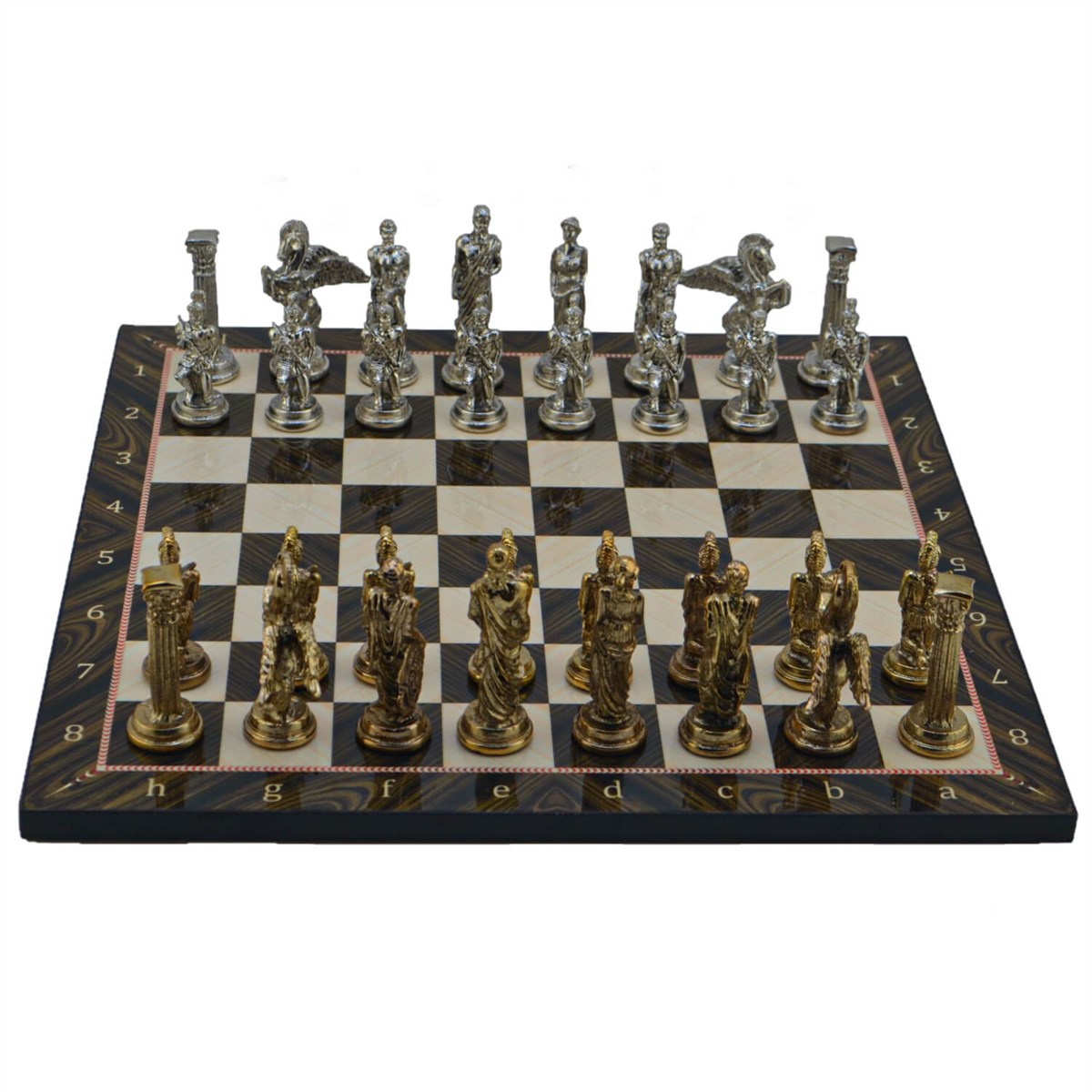 Gifthome Metal Satranç Takımı/Seti,Büyük,Pegasus Figürlü,Parlak Taş ve Ceviz Desenli Satranç Tahtası