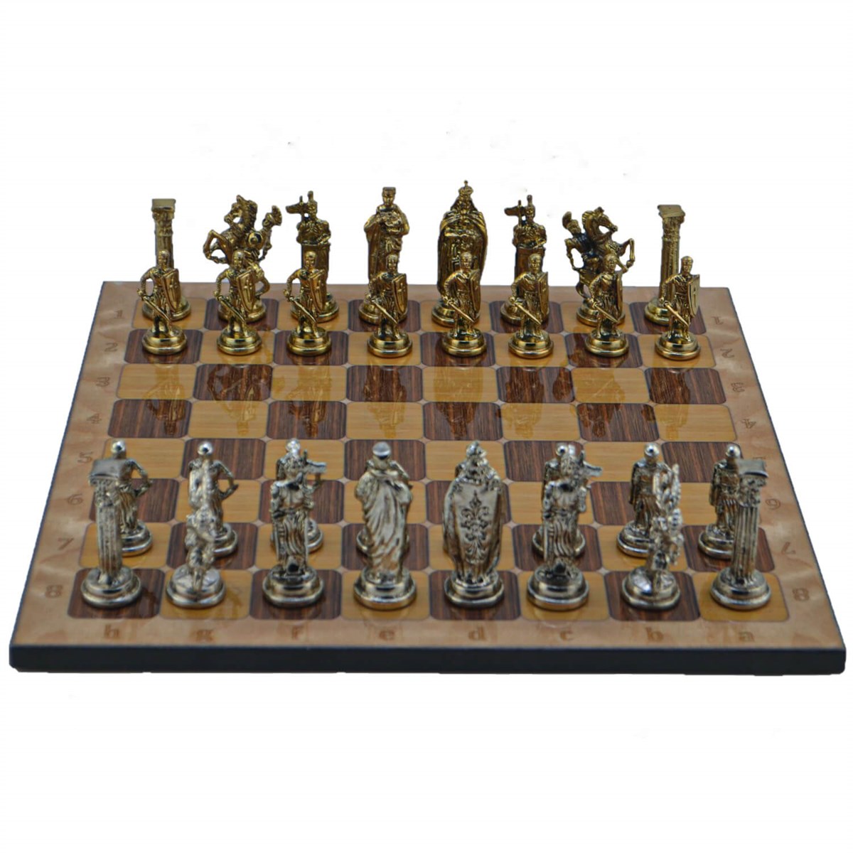 Gifthome Metal Satranç Takımı/Seti;Büyük,İngiliz,Parlak ve Rustik Ceviz Desenli Satranç Tahtası