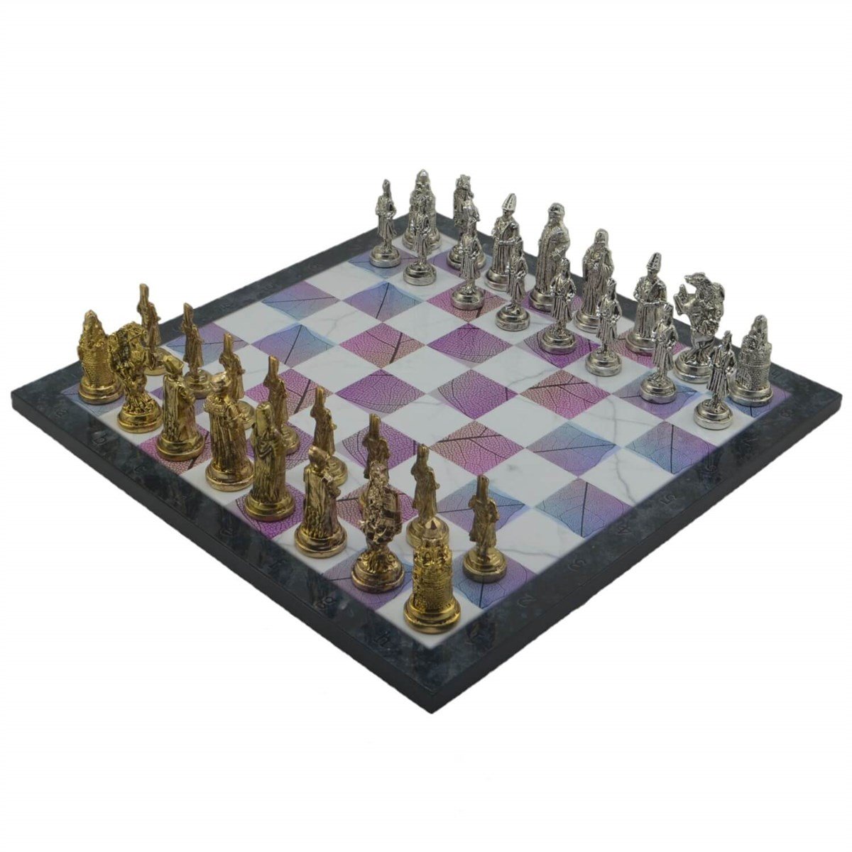 Gifthome Metal Satranç Takımı/Seti;Büyük,Osmanlı,Parlak Taş ve Bahar Desenli Satranç Tahtası