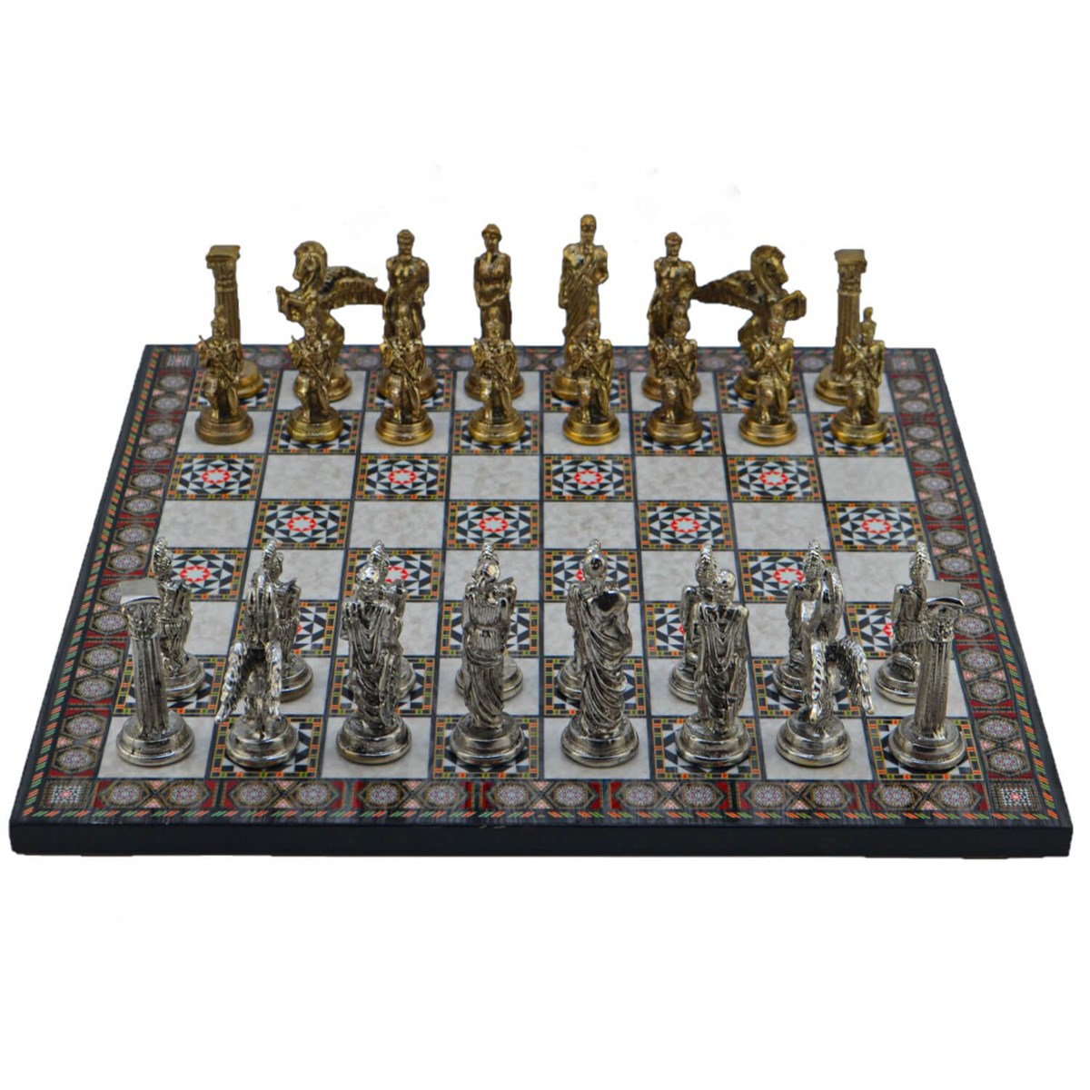Gifthome Metal Satranç Takımı/Seti,Büyük,Pegasus Figürlü,Parlak ve Sedef Desenli Satranç Tahtası