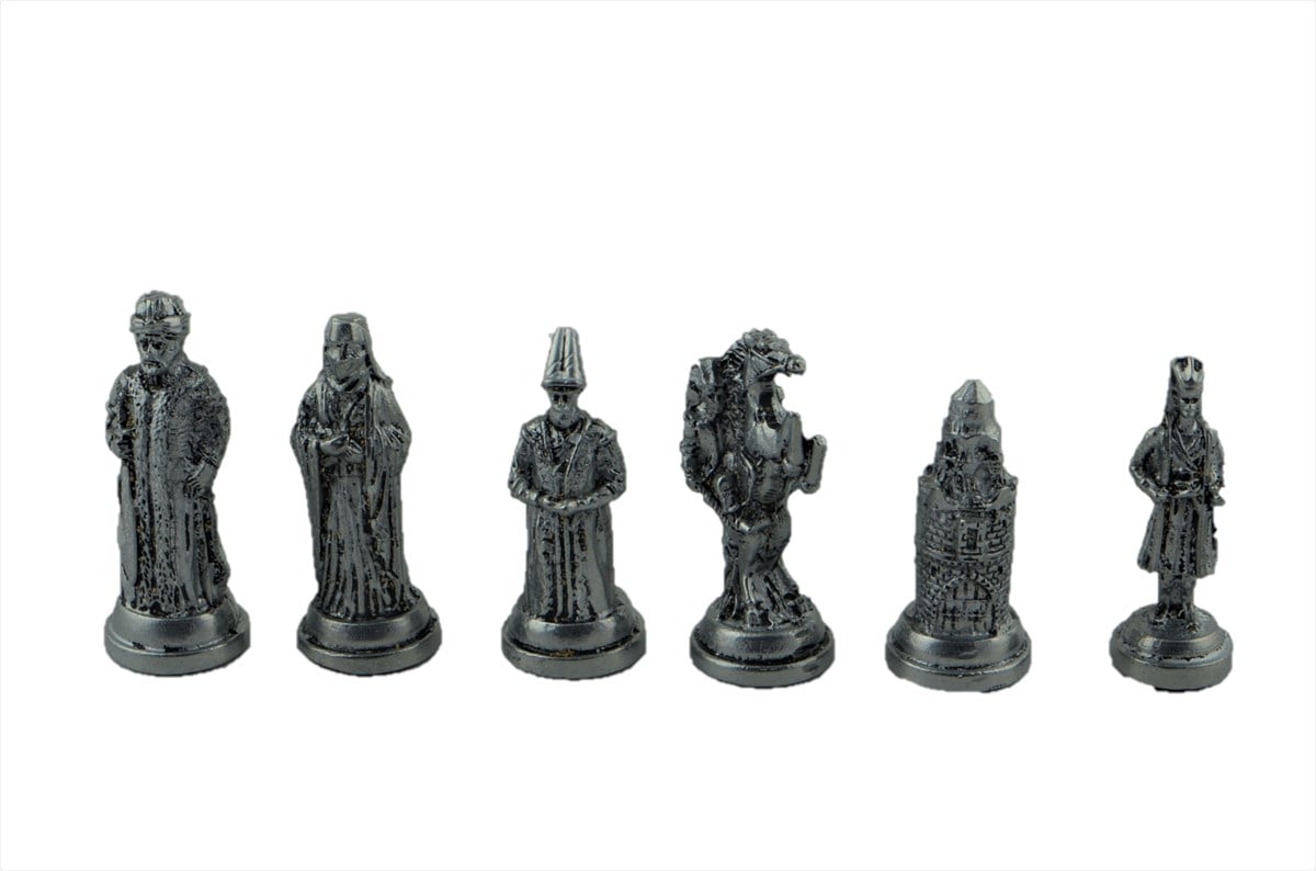 Gifthome Metal Satranç Takımı/Seti;Büyük,Osmanlı,Antik Taş ve Bahar Desenli Satranç Tahtası
