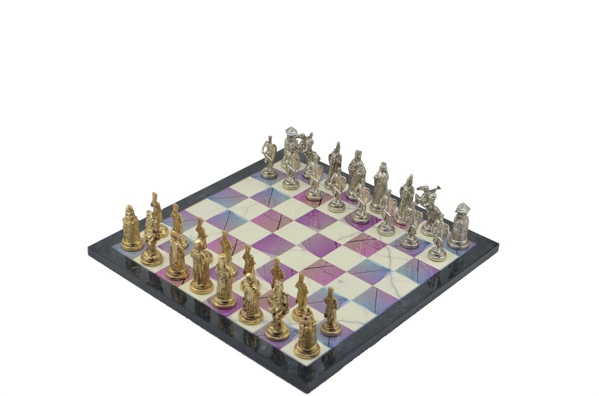 Gifthome Metal Satranç Takımı/Seti;Büyük,Osmanlı&Bizans,Parlak Taş ve Bahar Desenli Satranç Tahtası