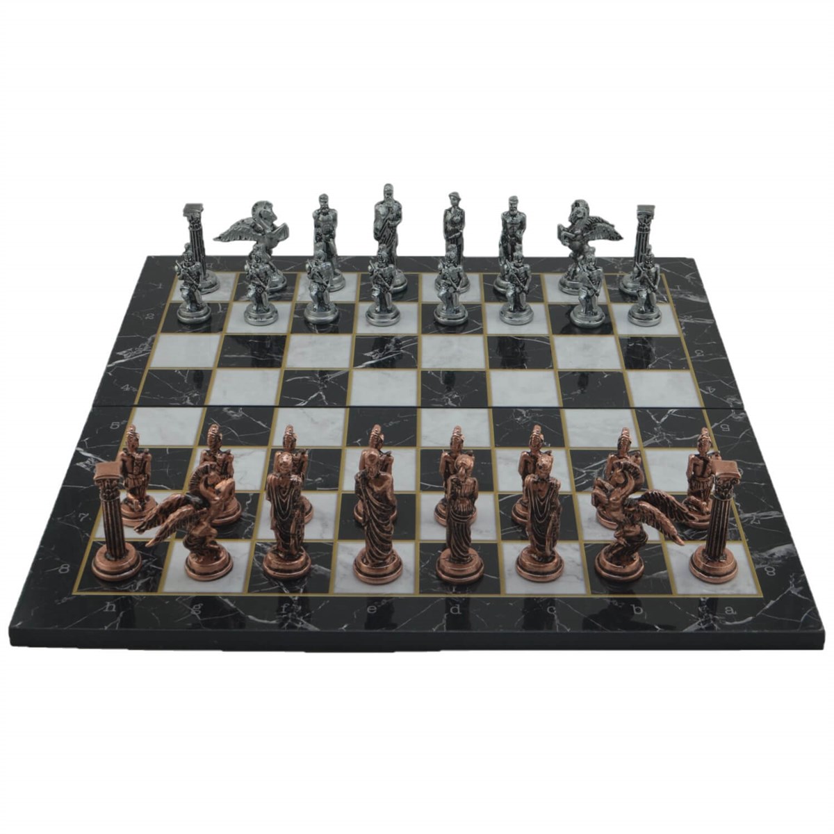 Gifthome Metal Satranç Takımı/Seti,Büyük,Pegasus, Antik, Katlanır Mermer Desenli Satranç Tahtası