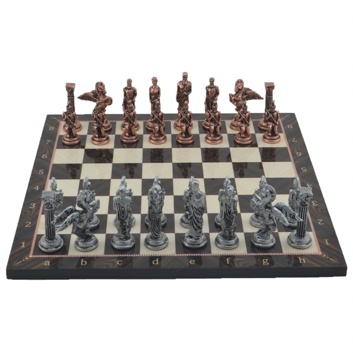 Gifthome Metal Satranç Takımı/Seti,Büyük,Pegasus, Antik Taş ve Ceviz Desenli Satranç Tahtası
