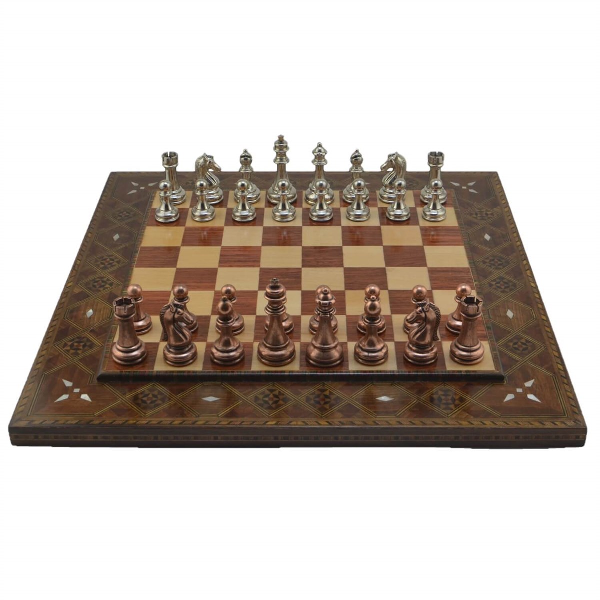 Gifthome Metal Satranç Takımı/Seti;Büyük,Klasik,Antik Taş,Gül,Düz Masif Satranç Tahtası