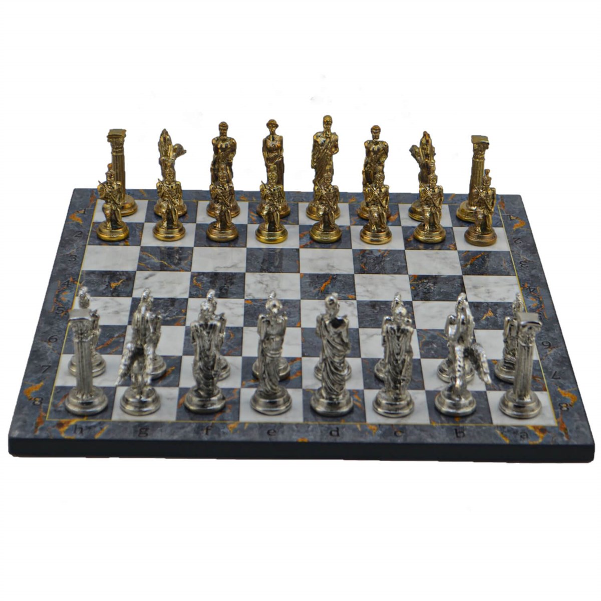 Gifthome Metal Satranç Takımı/Seti,Büyük,Pegasus,Parlak ve Gri Mermer Desenli Satranç Tahtası