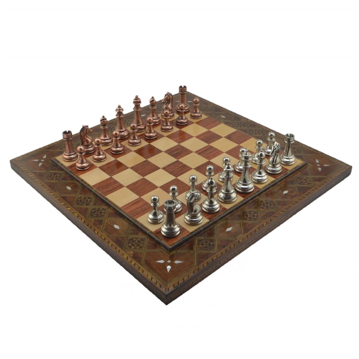 Gifthome Metal Satranç Takımı/Seti;Büyük,Klasik,Antik Taş,Gül,Düz Masif Satranç Tahtası