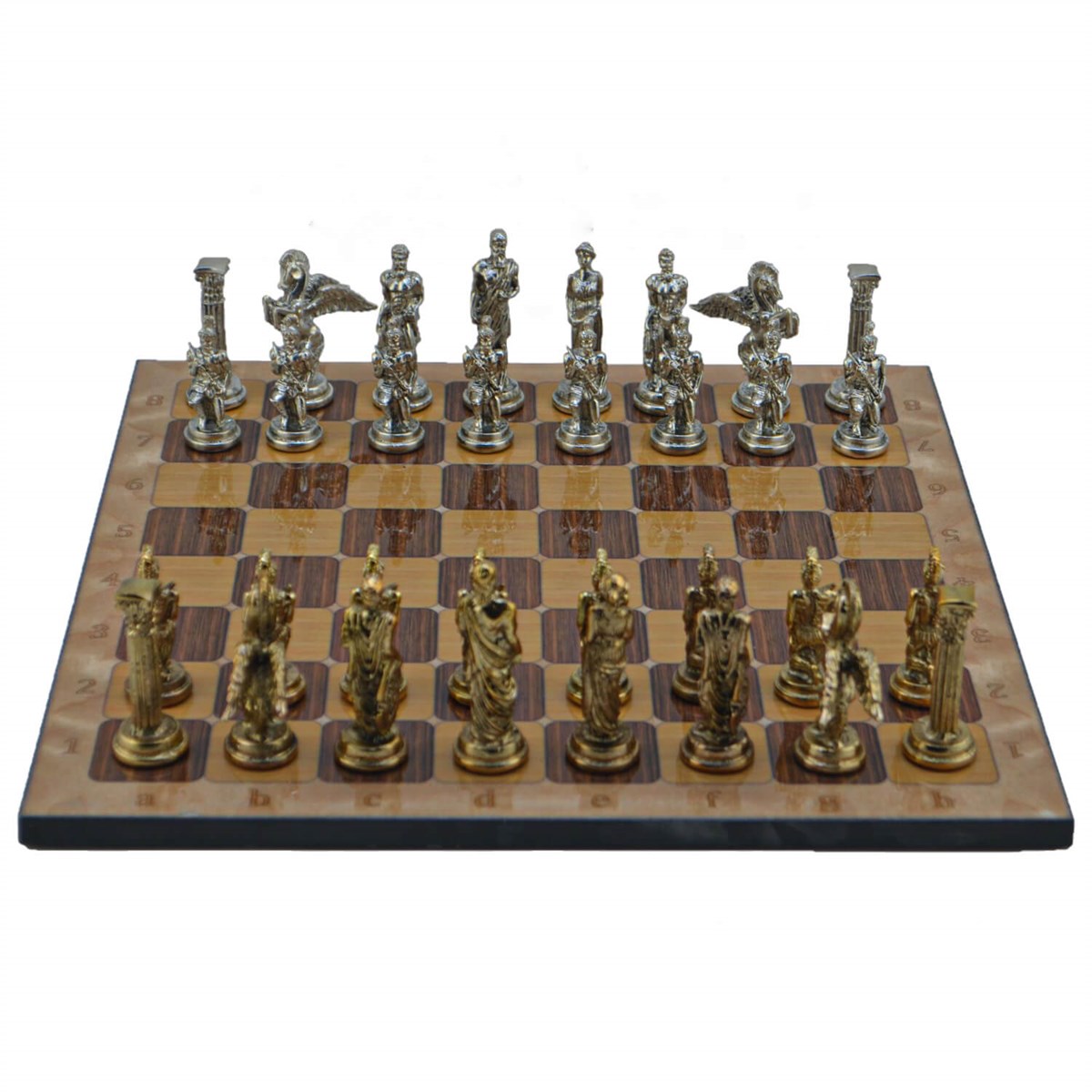 Gifthome Metal Satranç Takımı/Seti,Büyük,Pegasus,Parlak ve Rustik Ceviz Desenli Satranç Tahtası