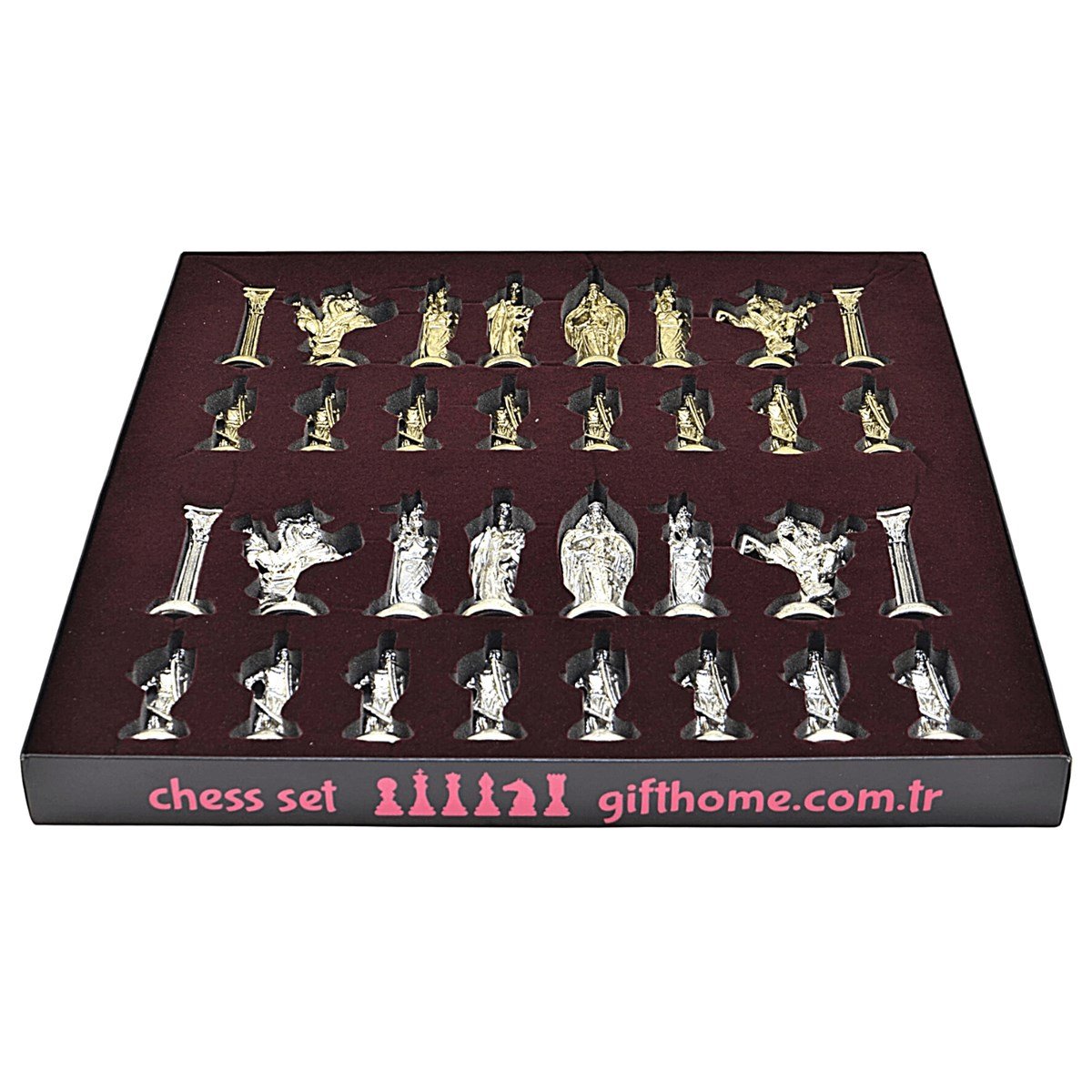 Gifthome Metal Satranç Takımı/Seti;Büyük,İngiliz,Parlak Taş ve Bahar Desenli Satranç Tahtası