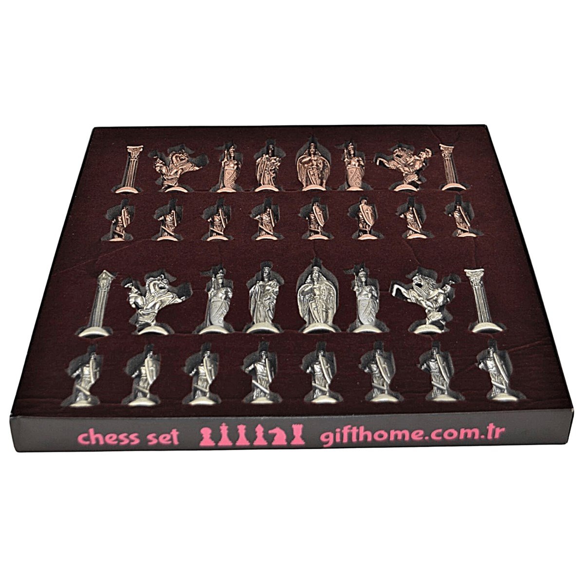 Gifthome Metal Satranç Takımı/Seti;Büyük,İngiliz,Antik Taş ve Gri Mermer Desenli Satranç Tahtası