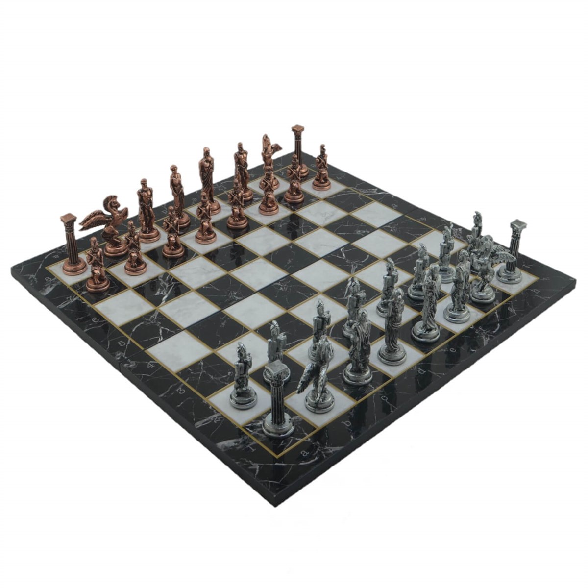 Gifthome Metal Satranç Takımı/Seti,Büyük,Pegasus, Antik, Katlanır Mermer Desenli Satranç Tahtası