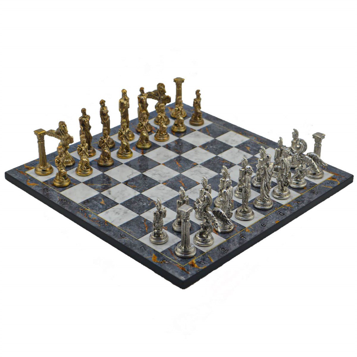 Gifthome Metal Satranç Takımı/Seti,Büyük,Pegasus,Parlak ve Gri Mermer Desenli Satranç Tahtası
