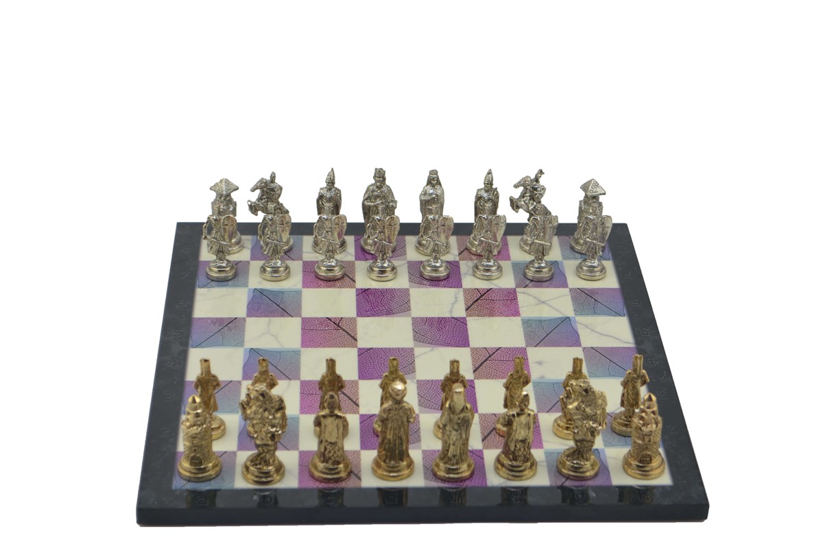 Gifthome Metal Satranç Takımı/Seti;Büyük,Osmanlı&Bizans,Parlak Taş ve Bahar Desenli Satranç Tahtası