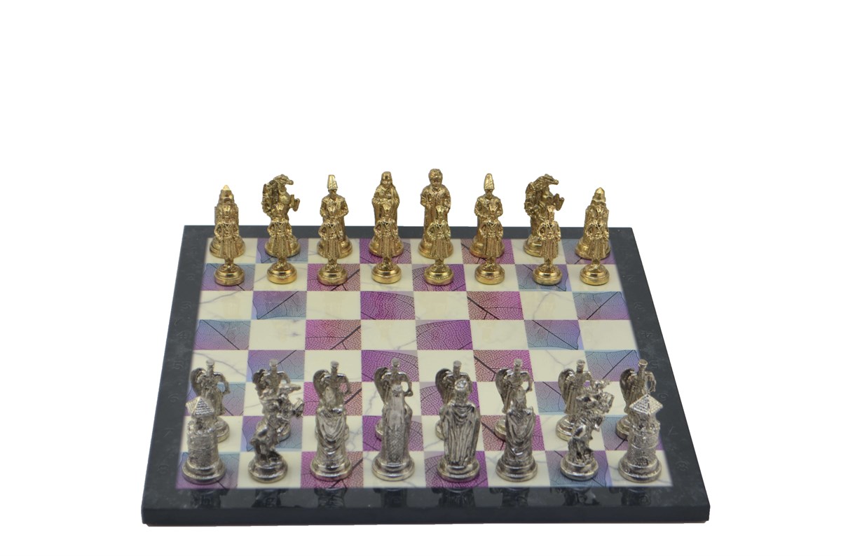 Gifthome Metal Satranç Takımı/Seti;Büyük,Osmanlı&Bizans,Parlak Taş ve Bahar Desenli Satranç Tahtası