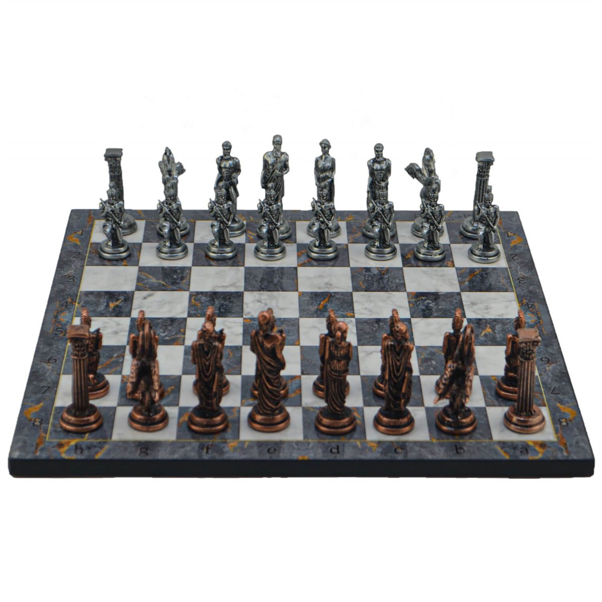 Gifthome Metal Satranç Takımı/Seti,Büyük,Pegasus,Antik ve Gri Mermer Desenli Satranç Tahtası