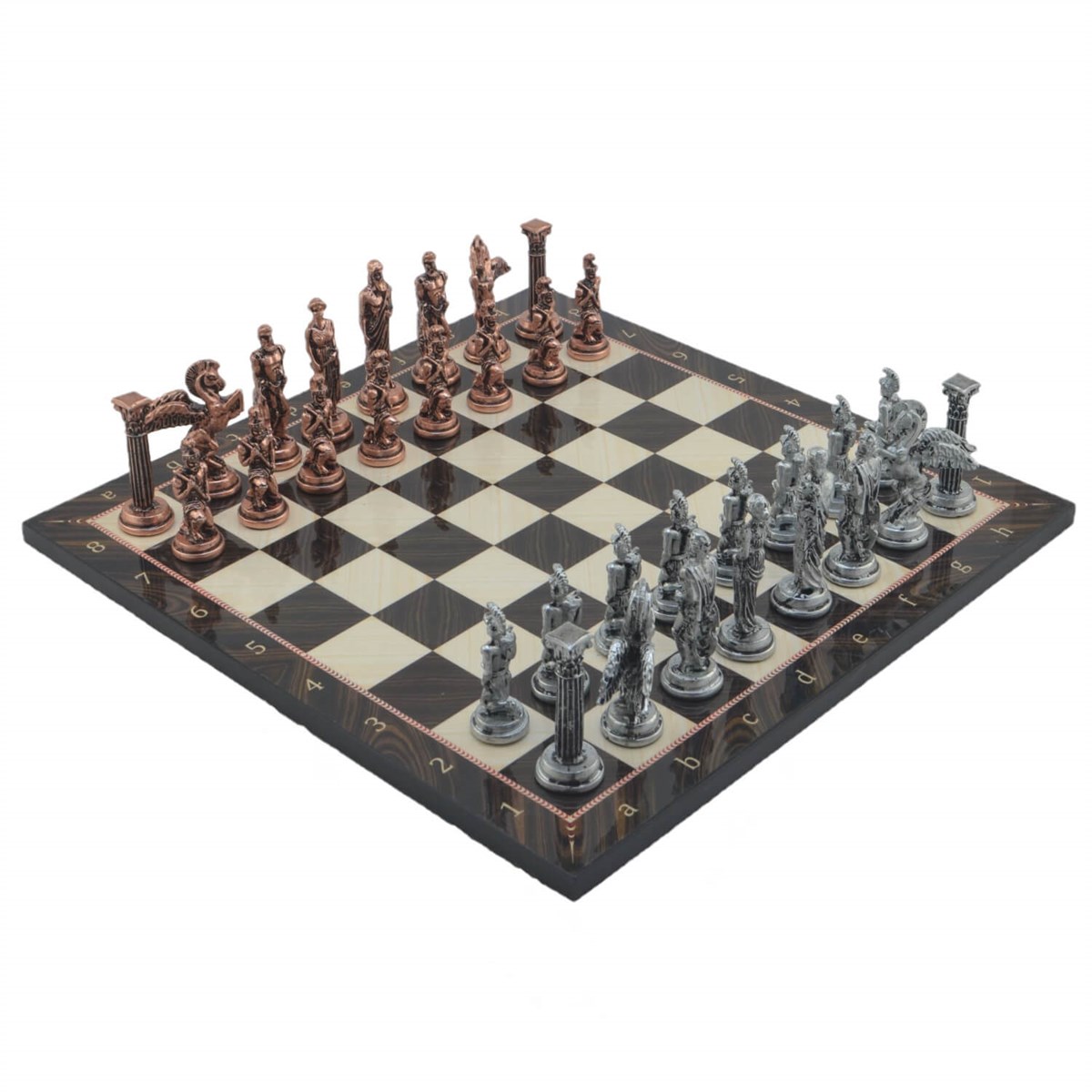Gifthome Metal Satranç Takımı/Seti,Büyük,Pegasus, Antik Taş ve Ceviz Desenli Satranç Tahtası