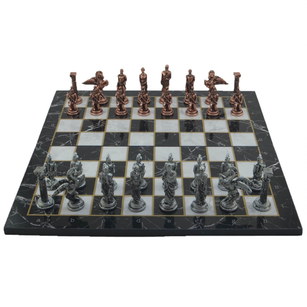 Gifthome Metal Satranç Takımı/Seti,Büyük,Pegasus, Antik, Katlanır Mermer Desenli Satranç Tahtası