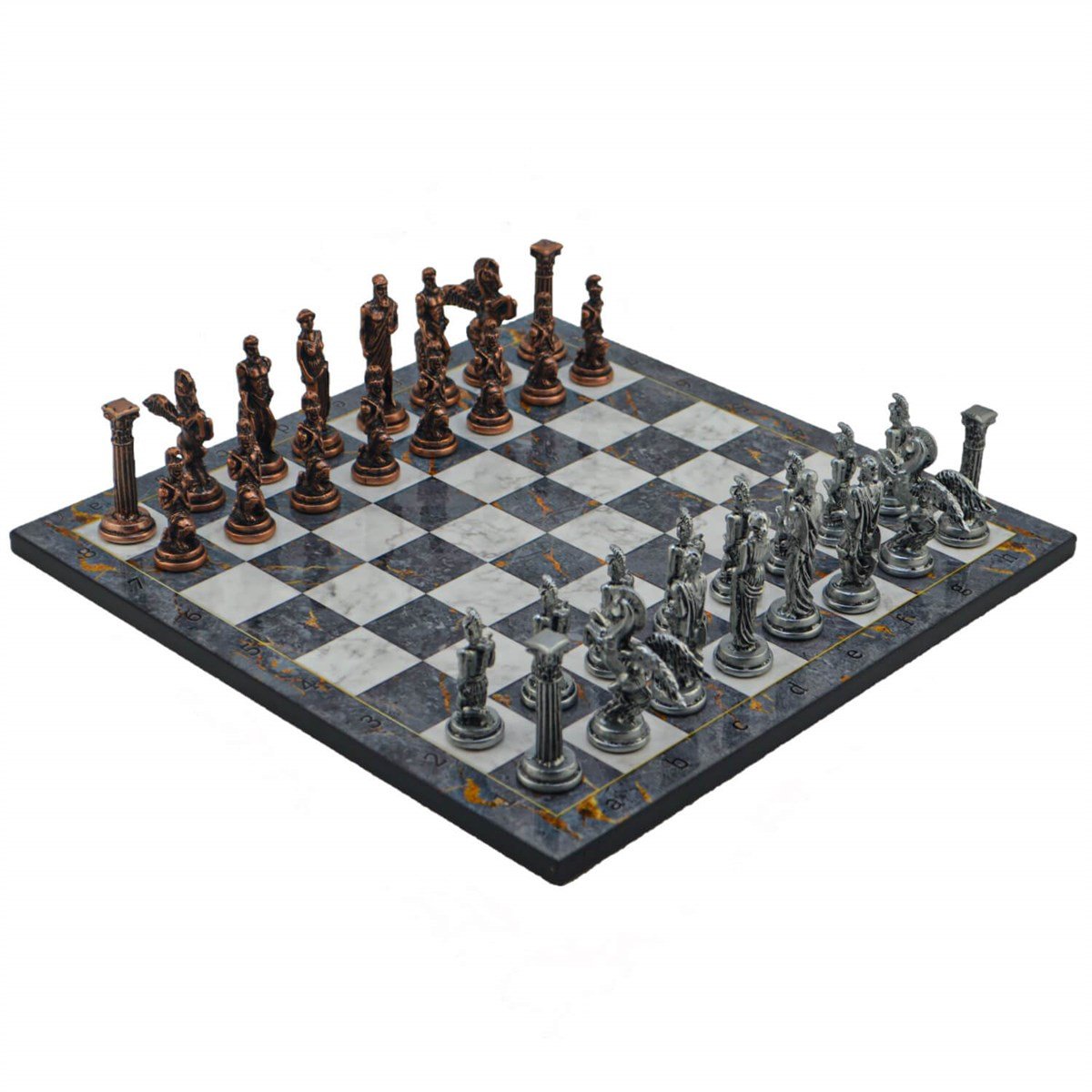Gifthome Metal Satranç Takımı/Seti,Büyük,Pegasus,Antik ve Gri Mermer Desenli Satranç Tahtası