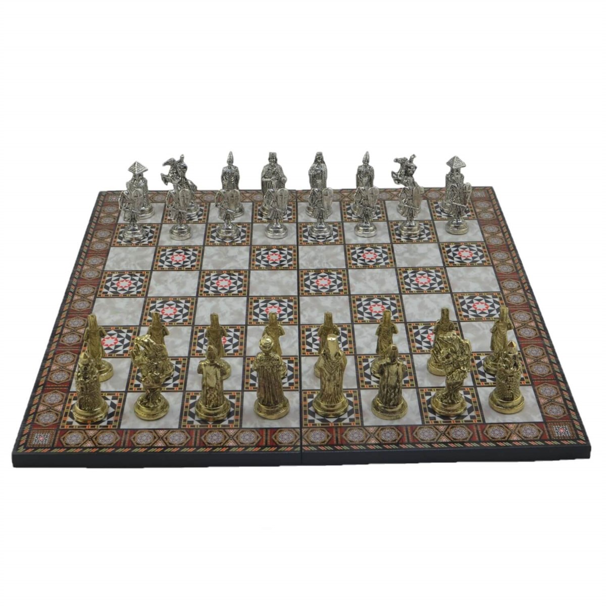 Gifthome Metal Satranç Takımı/Seti;Büyük,Osmanlı&Bizans,Parlak,Kat.Sedef Desenli Satranç Tahtası